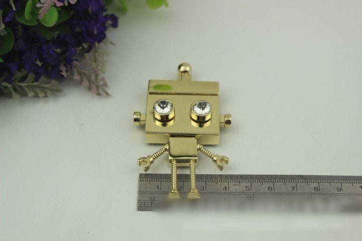 Robot Twist Turn Lock 75mm Purse Charm Organizer Luggage Hardware Antique Gold Lock And Key Closure Small Bag Clutch Metal Accessories