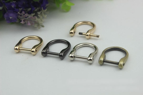 D-Rings Screw In Shackle Horseshoe Buckle Purse Strap Connector Metal Adjuster 15 mm 5/8 Inches Belt Webbing Purse Hardware Wholesale Bulk