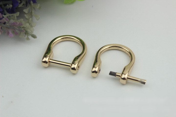 D-Rings Screw In Shackle Horseshoe Buckle Purse Strap Connector Metal Adjuster 15 mm 5/8 Inches Belt Webbing Purse Hardware Wholesale Bulk