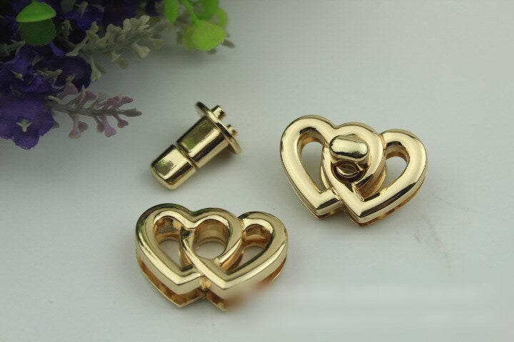 Heart Twist Turn Lock 37mm Purse Charm Organizer Luggage Hardware Antique Gold Lock And Key Closure Small Bag Clutch Metal Accessories