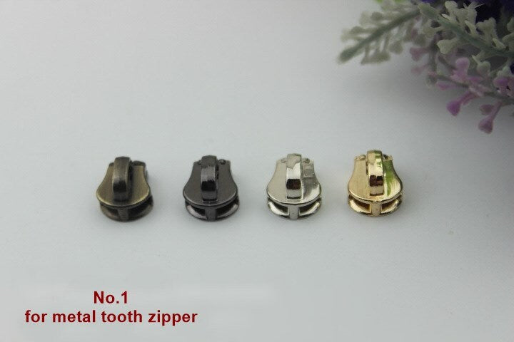 Zipper Head Pull Charm Slider #5 Metal Nylon Silver Gold Black Leather Hardware Leather Purse Bag Handbag Clutch DIY Handmade Supplies