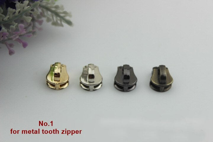 Zipper Head Pull Charm Slider #5 Metal Nylon Silver Gold Black Leather Hardware Leather Purse Bag Handbag Clutch DIY Handmade Supplies