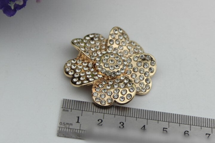 Metal Purse Charm Label Diamonds Flower 42mm Gold Hardware Leather Bag Handbag Clutch Backpack Vintage Diy Handmade Decoration Supplies