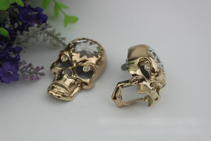 Metal Purse Charm Label Skull Shaped 55mm 2 1/8" Gold Hardware Leather Bag Handbag Clutch Backpack Vintage Diy Handmade Decoration Supplies