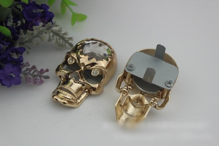 Metal Purse Charm Label Skull Shaped 55mm 2 1/8" Gold Hardware Leather Bag Handbag Clutch Backpack Vintage Diy Handmade Decoration Supplies