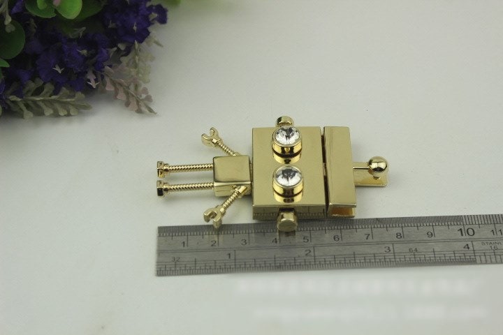 Robot Twist Turn Lock 75mm Purse Charm Organizer Luggage Hardware Antique Gold Lock And Key Closure Small Bag Clutch Metal Accessories