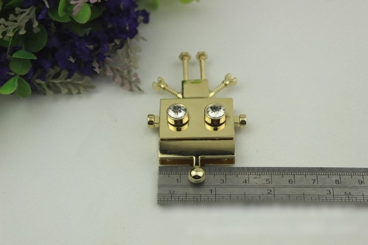 Robot Twist Turn Lock 75mm Purse Charm Organizer Luggage Hardware Antique Gold Lock And Key Closure Small Bag Clutch Metal Accessories