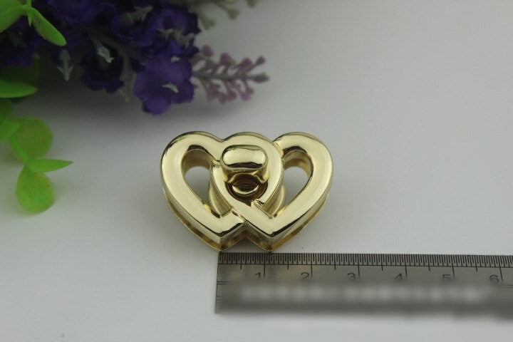 Heart Twist Turn Lock 37mm Purse Charm Organizer Luggage Hardware Antique Gold Lock And Key Closure Small Bag Clutch Metal Accessories