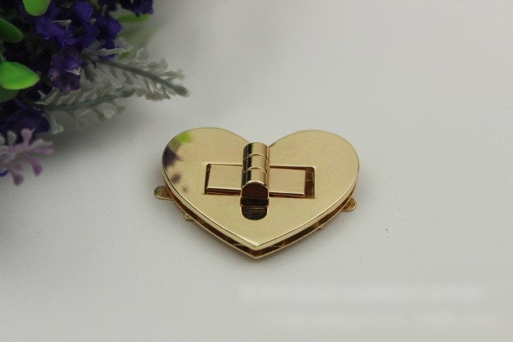 Heart Twist Turn Lock 50mm 2" Purse Charm Organizer Luggage Hardware Antique Gold Lock And Key Closure Small Bag Clutch Metal Accessories