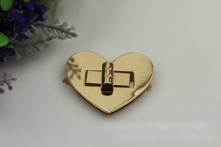 Heart Twist Turn Lock 50mm 2" Purse Charm Organizer Luggage Hardware Antique Gold Lock And Key Closure Small Bag Clutch Metal Accessories