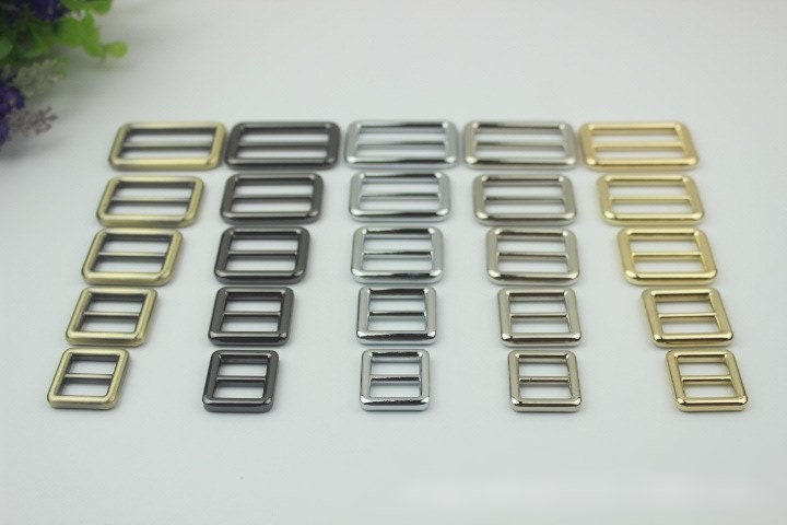 Rectangle Double Loop Purse Strap Slider Metal Connector Buckle Adjuster Keeper Ring 16 20 26 32 38 mm Belt Webbing Hardware Wholesale Bulk