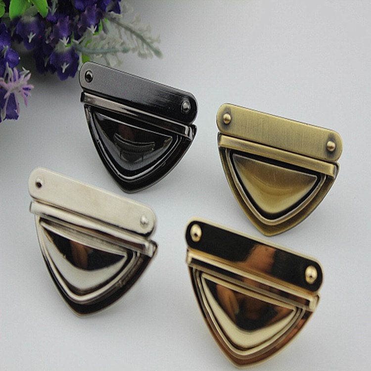 Metal Triangle Purse Lock Thumb 51 35mm Tuck Tongue Clasp Latch Clutch Case Bag Leathercraft Hardware Repair Silver Gold Bronze Black