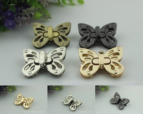 Butterfly Twist Turn Lock Bag Hardware Gold Silver Gunmetal Bronze 2/20 pcs Handmade Purse Handbag Making Metal 50 35mm 2 1 3/8" Supplies