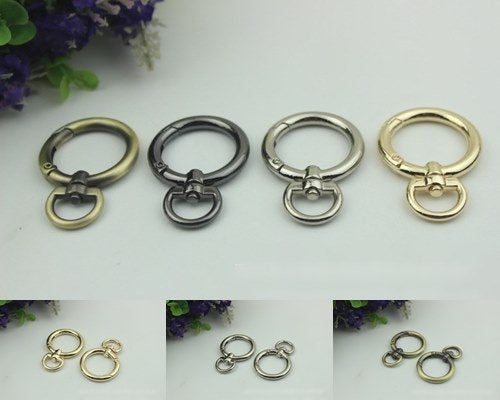 Round Spring Push Gate Ring Swivel Snap Hook 50 25mm 2 1" Gold Silver Metal Trigger Lobster Clasp Clip Purse Bag Handbag Handle Wholesale