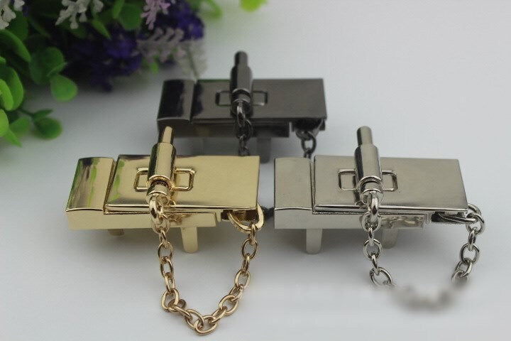 Rectangle Chain Twist Turn Lock Bag Hardware Gold Silver Gunmetal 1/10 pcs Handmade Purse Handbag Making Metal 60 25 mm 2 3/8 1" Supplies