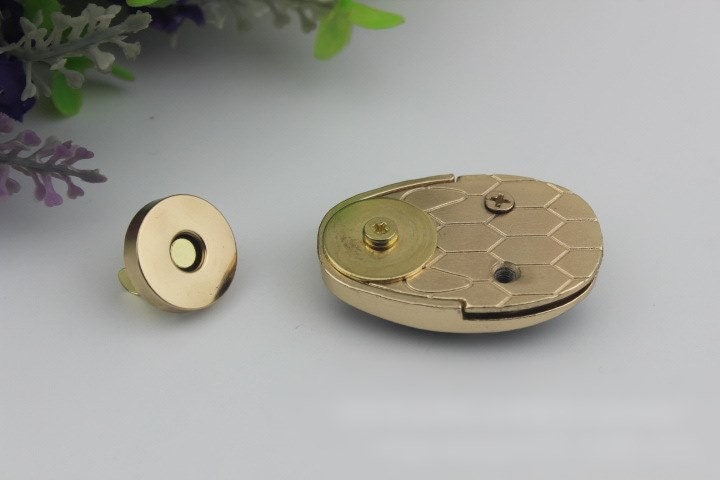 Magnetic Button Lock 45mm 1 3/4" Purse Charm Organizer Luggage Hardware Antique Gold Lock No Key Closure Small Bag Clutch Metal Accessories