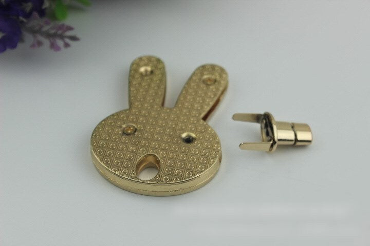 White Rabbit Twist Turn Lock Bag Hardware Light Gold 1/10 pcs Handmade Purse Handbag Making Metal 60 45 mm 2 3/8 1 3/4" Supplies Wholesale