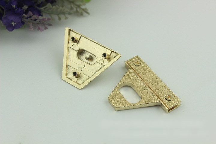 Triangle Twist Turn Lock Bag Hardware Gold Silver Gunmetal Bronze 1/10 pcs Handmade Purse Handbag Making Metal 50 mm 2" Supplies Wholesale