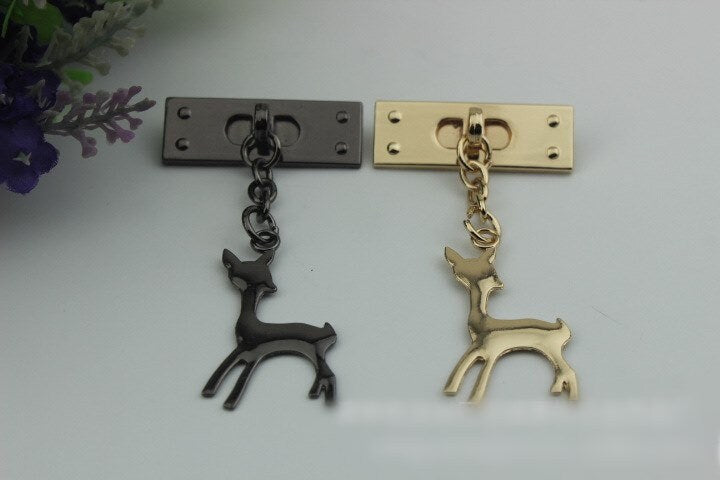 Deer Purse Label 1/10pcs Bag Hardware Charm Gold Gunmetal Handmade Purse Handbag Making Metal Decoration 75mm 2 7/8" Wholesale Bulk Supplies