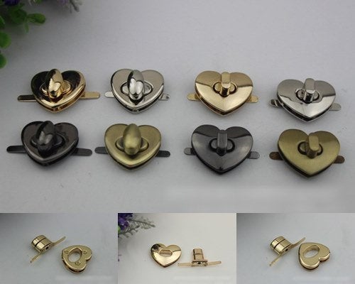 Heart Love Twist Turn Lock Bag Hardware Gold Silver Gunmetal Bronze 2/20 pcs Handmade Purse Handbag Making Metal 30mm 1 1/8" Bulk Supplies