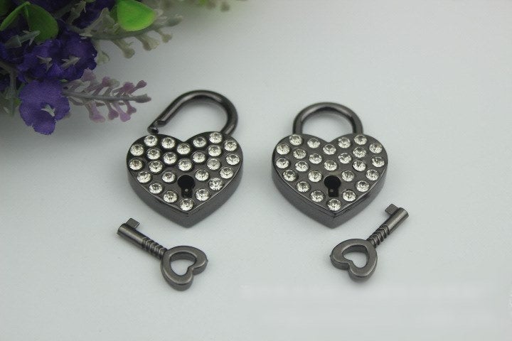 Padlock Bag Hardware Heart Gunmetal Black 30 mm 1 1/4" Love 1/20 pcs Handmade Purse Handbag Making Metal Bulk Wholesale Accessories Supplies