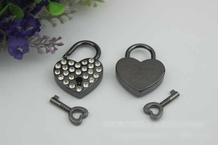 Padlock Bag Hardware Heart Gunmetal Black 30 mm 1 1/4" Love 1/20 pcs Handmade Purse Handbag Making Metal Bulk Wholesale Accessories Supplies