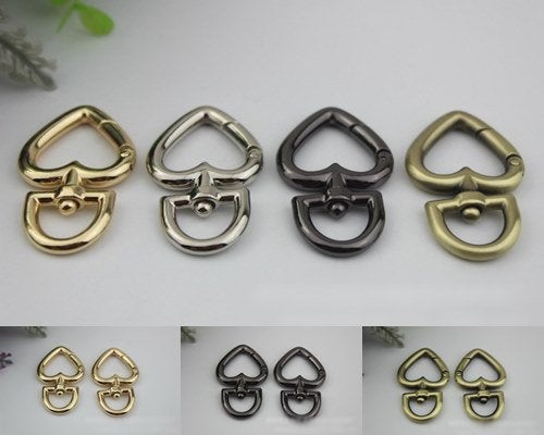 Heart Spring Push Gate Ring Swivel Snap Hook 45 15mm Gold Silver Bronze Metal Trigger Lobster Clasp Clip Purse Bag Handbag Handle Wholesale