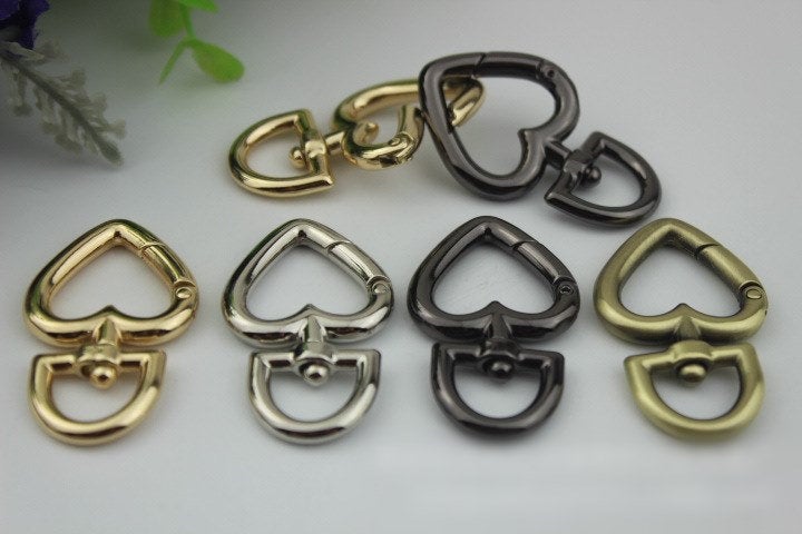 Heart Spring Push Gate Ring Swivel Snap Hook 45 15mm Gold Silver Bronze Metal Trigger Lobster Clasp Clip Purse Bag Handbag Handle Wholesale