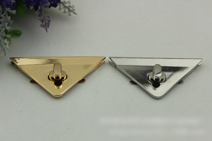 Triangle Twist Turn Lock Bag Hardware Light Gold Silver 1/10 pcs Handmade Purse Handbag Making Metal 80 55mm 3 1/8 2 1/8" Wholesale Supplies