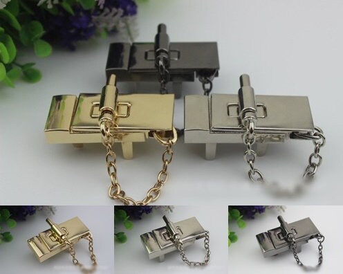 Rectangle Chain Twist Turn Lock Bag Hardware Gold Silver Gunmetal 1/10 pcs Handmade Purse Handbag Making Metal 60 25 mm 2 3/8 1" Supplies