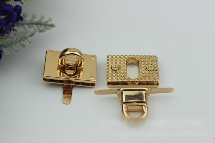 Square Rectangle Twist Turn Lock And Key Bag Hardware Light Gold Handmade Purse Handbag Making Metal 32x22mm 1 1/4 7/8" Supplies