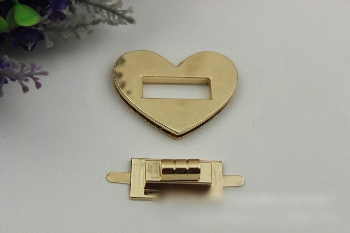 Heart Love Twist Turn Lock Bag Hardware Light Gold 1/10 pcs Handmade Purse Handbag Making Metal 50 mm 2" Organizer Luggage Supplies