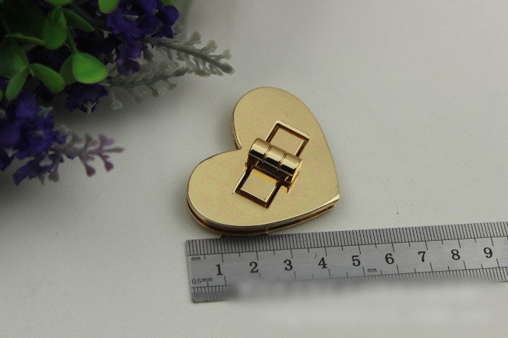 Heart Love Twist Turn Lock Bag Hardware Light Gold 1/10 pcs Handmade Purse Handbag Making Metal 50 mm 2" Organizer Luggage Supplies