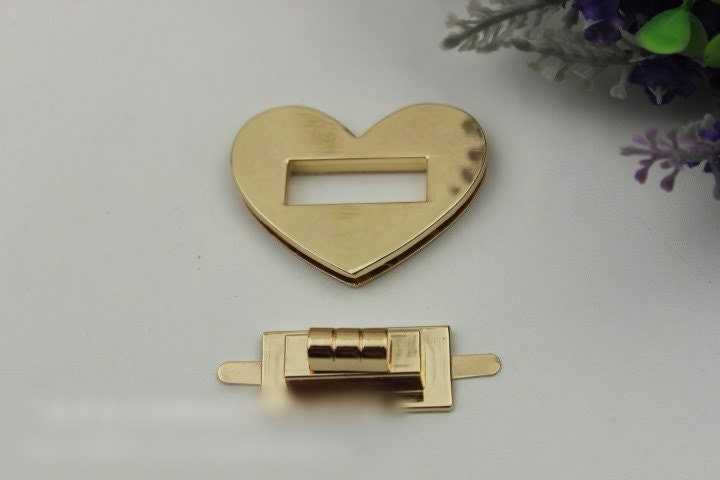 Heart Love Twist Turn Lock Bag Hardware Light Gold 1/10 pcs Handmade Purse Handbag Making Metal 50 mm 2" Organizer Luggage Supplies