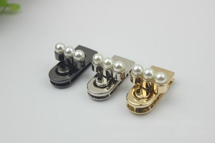 Rectangle Pearl Twist Turn Lock Bag Hardware Gold Silver Gunmetal 1/10 pcs Handmade Purse Handbag Making Metal 40 17 mm 1 5/8 3/4" Supplies