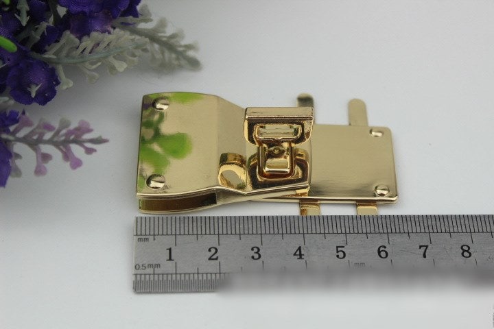 Rectangle Twist Turn Lock Bag Hardware Light Gold Silver 1/10 pcs Handmade Purse Handbag Making Metal 64 33 mm 2 1/2 1 1/4" Supplies