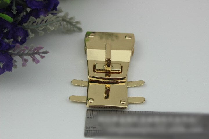 Rectangle Twist Turn Lock Bag Hardware Light Gold Silver 1/10 pcs Handmade Purse Handbag Making Metal 64 33 mm 2 1/2 1 1/4" Supplies