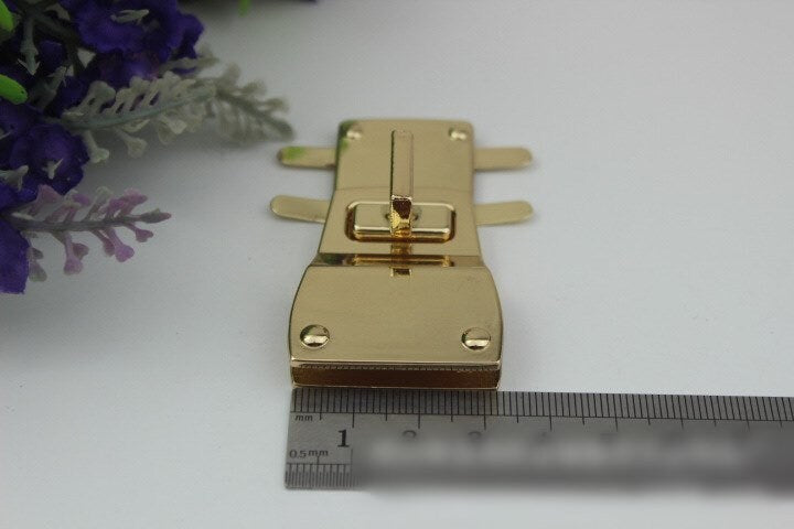 Rectangle Twist Turn Lock Bag Hardware Light Gold Silver 1/10 pcs Handmade Purse Handbag Making Metal 64 33 mm 2 1/2 1 1/4" Supplies