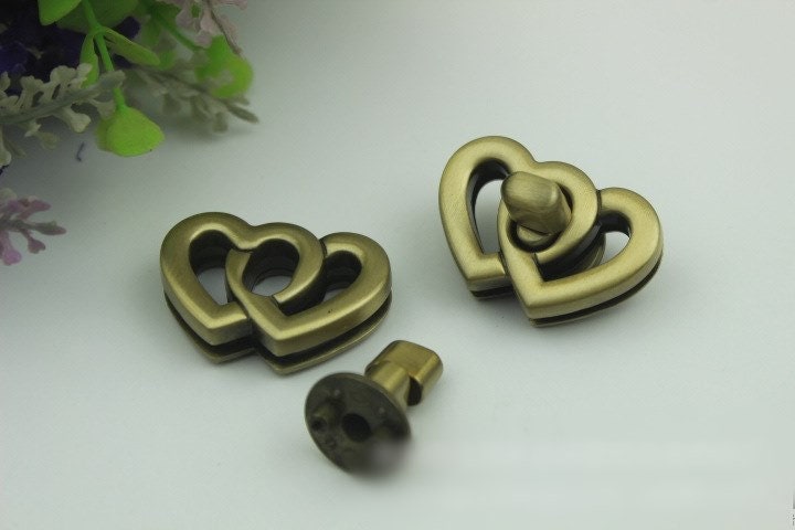 Heart Twist Turn Lock Bag Hardware Gold Silver Gunmetal Bronze 1/10 pcs Handmade Purse Handbag Making Metal 37 25 mm 1 1/2 1" Supplies Bulk