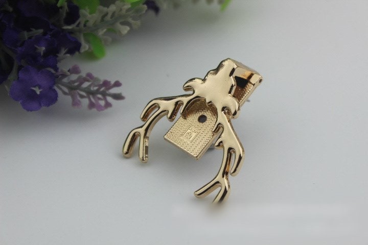 Deer Head Rectangle Label Bag Hardware Light Gold Gunmetal Black 1/10 pcs Handmade Purse Handbag Making Metal 40 mm 1 5/8" Supplies Bulk