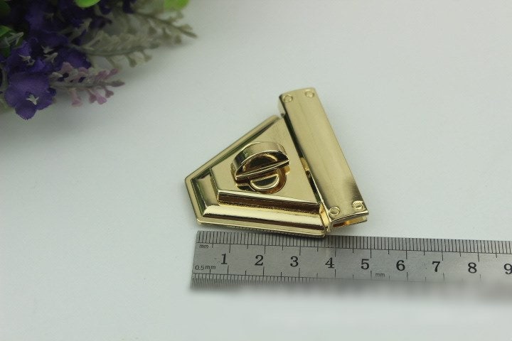 Triangle Twist Turn Lock Bag Hardware Gold Silver Gunmetal Bronze 1/10 pcs Handmade Purse Handbag Making Metal 50 mm 2" Supplies Wholesale