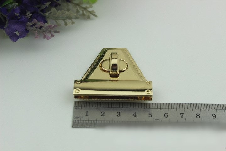 Triangle Twist Turn Lock Bag Hardware Gold Silver Gunmetal Bronze 1/10 pcs Handmade Purse Handbag Making Metal 50 mm 2" Supplies Wholesale