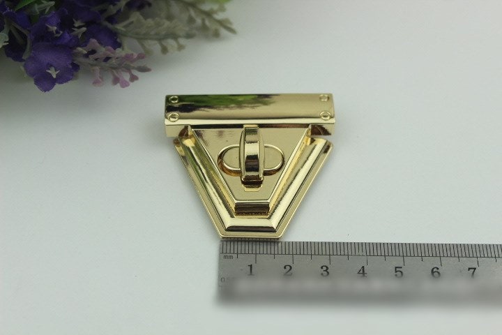 Triangle Twist Turn Lock Bag Hardware Gold Silver Gunmetal Bronze 1/10 pcs Handmade Purse Handbag Making Metal 50 mm 2" Supplies Wholesale