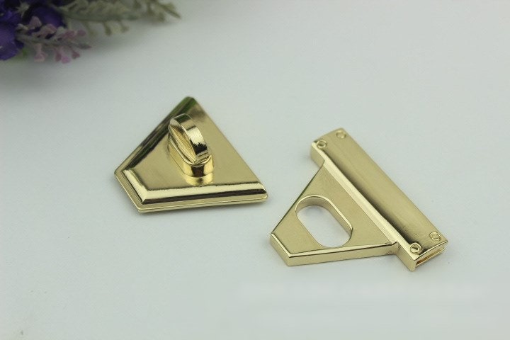 Triangle Twist Turn Lock Bag Hardware Gold Silver Gunmetal Bronze 1/10 pcs Handmade Purse Handbag Making Metal 50 mm 2" Supplies Wholesale