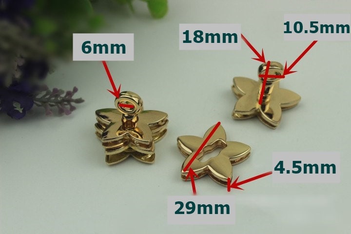 Flower Clover Twist Press Lock And Key Bag Hardware Light Gold 1/10 pcs Handmade Purse Handbag Making Metal 29 mm 1 1/8" Supplies Wholesale