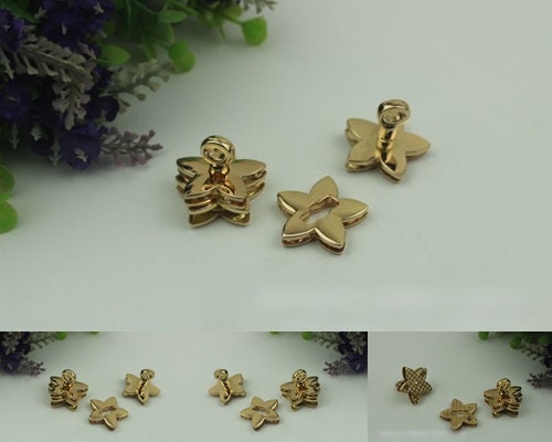 Flower Clover Twist Press Lock And Key Bag Hardware Light Gold 1/10 pcs Handmade Purse Handbag Making Metal 29 mm 1 1/8" Supplies Wholesale