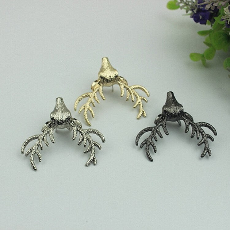 Antler Purse Label 1/10pcs Bag Hardware Charm Gold Silver Gunmetal Handmade Purse Handbag Making Metal Decoration 50mm 2" Wholesale Supplies