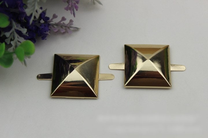 Pyramid Square Purse Label 1/10pcs Bag Hardware Charm Gold Handmade Purse Handbag Making Metal Decoration 30mm 1 1/4" Wholesale Supplies