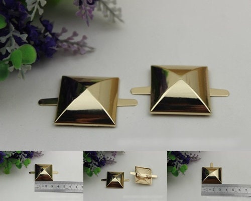 Pyramid Square Purse Label 1/10pcs Bag Hardware Charm Gold Handmade Purse Handbag Making Metal Decoration 30mm 1 1/4" Wholesale Supplies