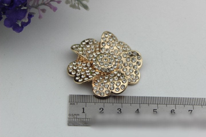 Diamonds Flower Purse Label 1/10pcs Bag Hardware Charm Silver Gold Handmade Purse Handbag Making Metal Decoration 42mm Wholesale Supplies